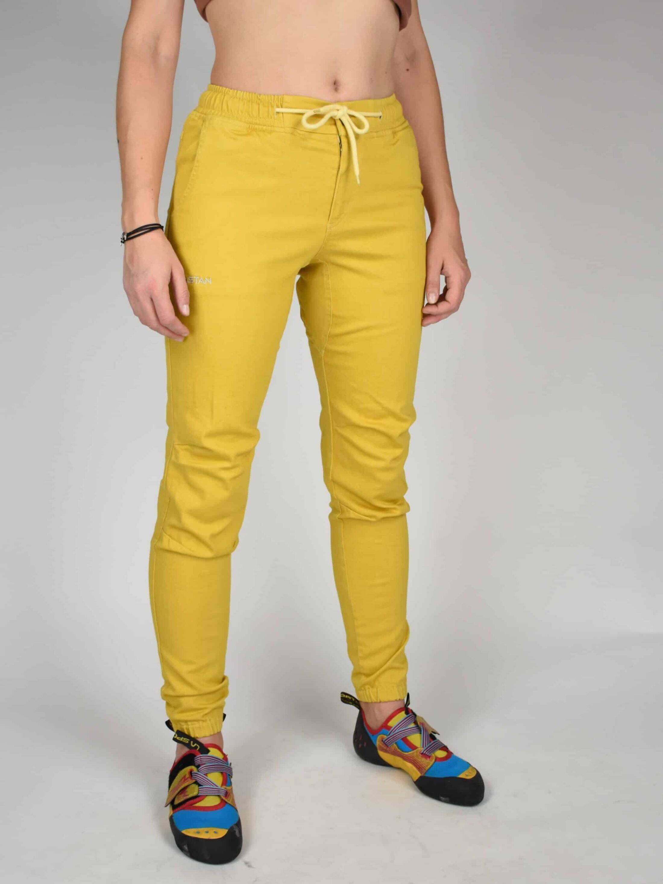 Spodnie wspinaczkowe damskie żółte kogel mogel Hastan odzież wspinaczkowa