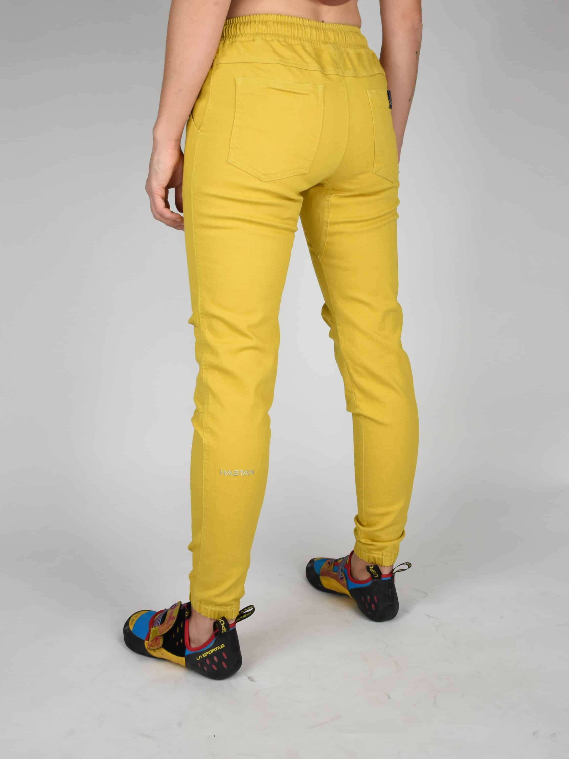 Spodnie wspinaczkowe damskie żółte kogel mogel Hastan odzież wspinaczkowa